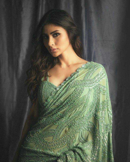 Faux Georgette Sequence Mouni Roy  Bollywood Saree Collections