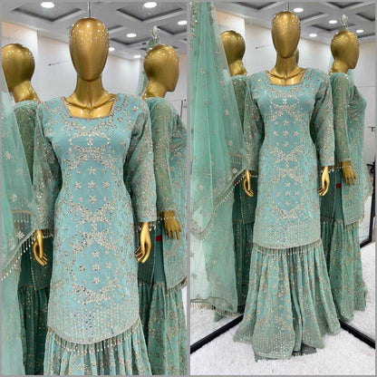 Georgette  Sharara Salwar Suits Embroidery
