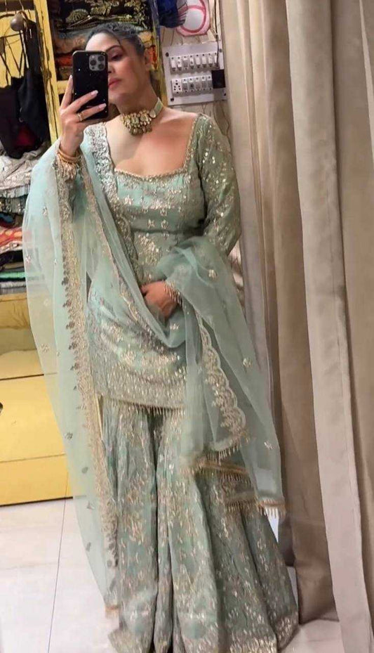Georgette  Sharara Salwar Suits Embroidery