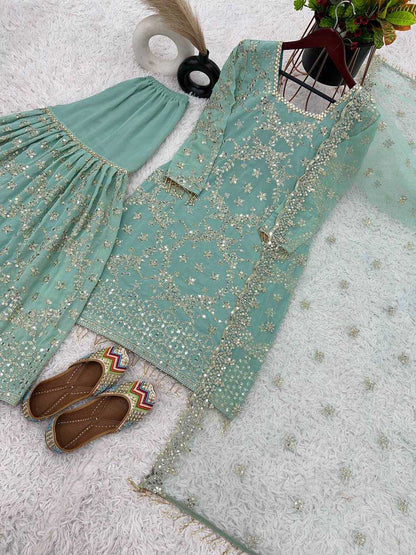 Georgette  Sharara Salwar Suits Embroidery