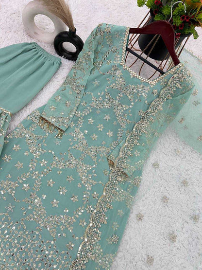 Georgette  Sharara Salwar Suits Embroidery