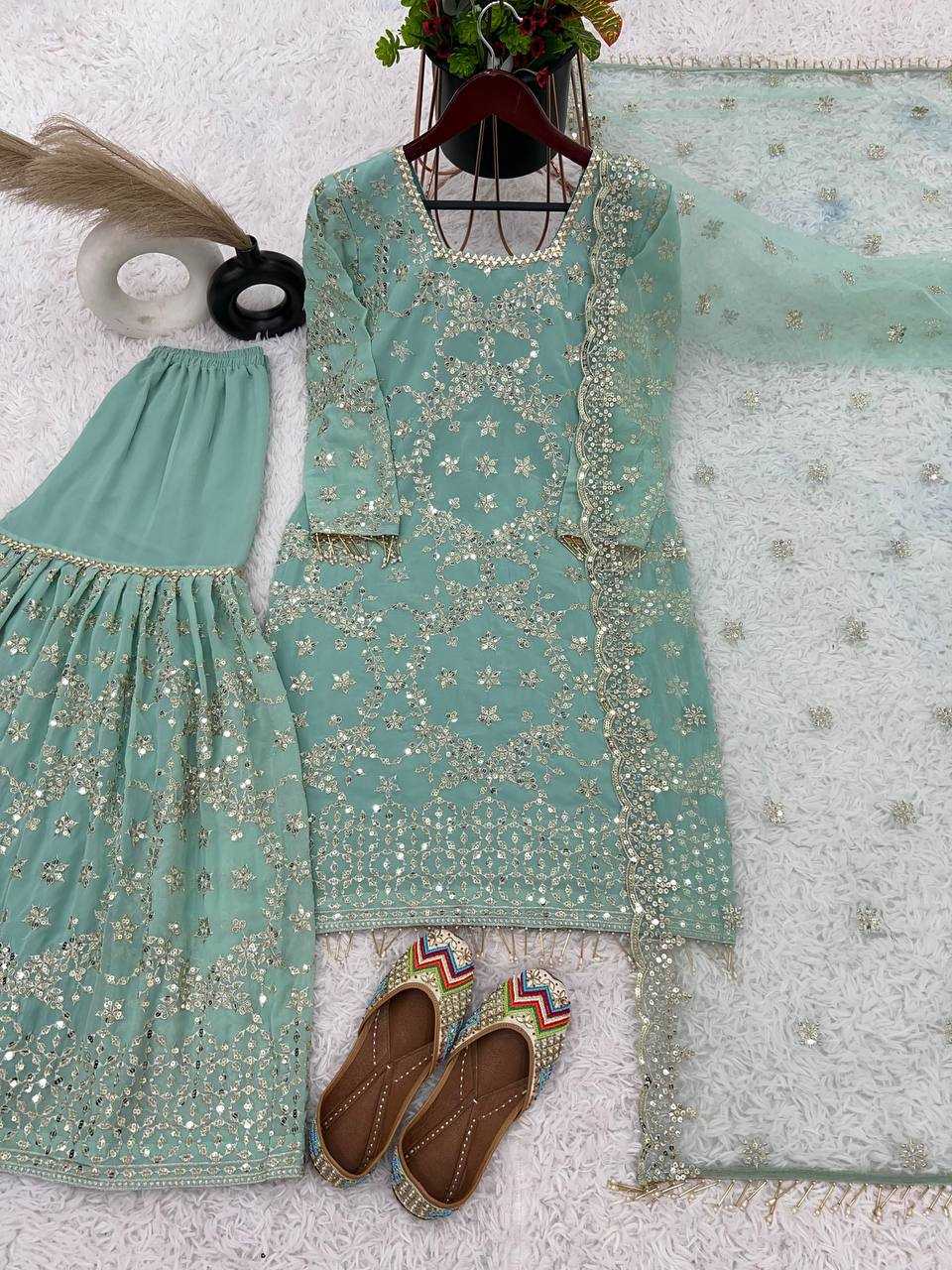 Georgette  Sharara Salwar Suits Embroidery