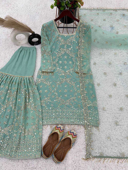 Georgette  Sharara Salwar Suits Embroidery