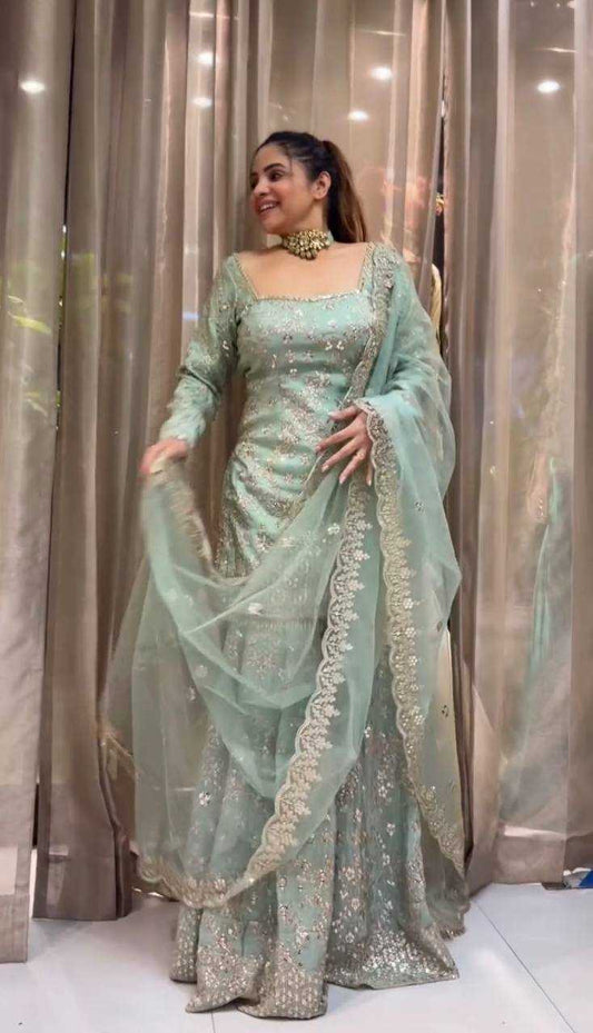Georgette  Sharara Salwar Suits Embroidery
