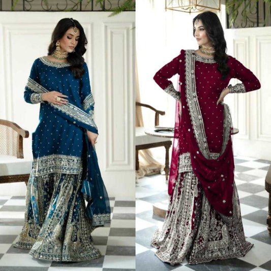 Georgette Embroidery  Sharara Salwar Suits