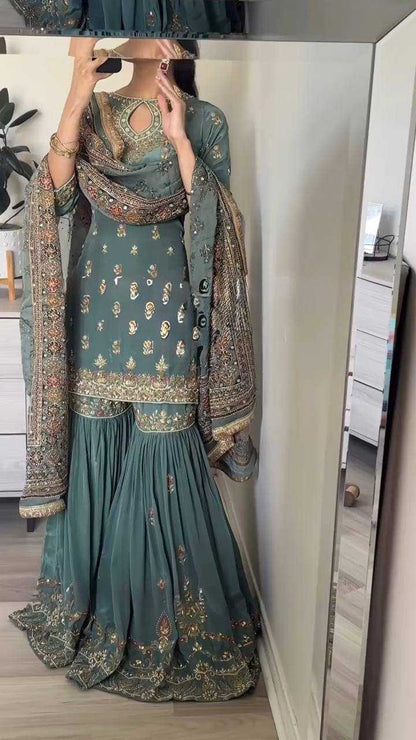 Embroidery  Georgette Sharara Salwar Suits