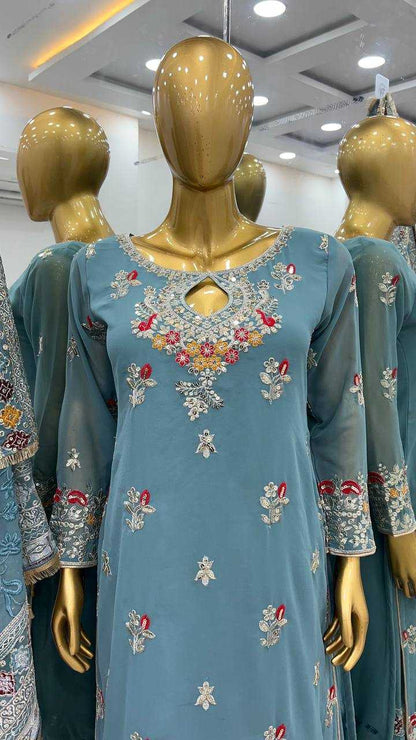 Embroidery  Georgette Sharara Salwar Suits