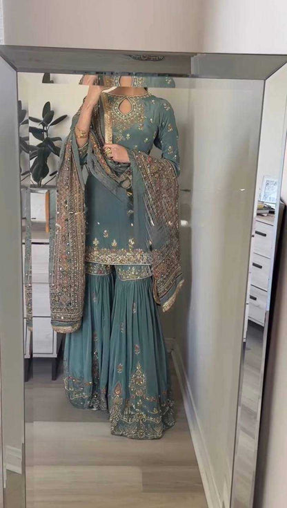 Embroidery  Georgette Sharara Salwar Suits