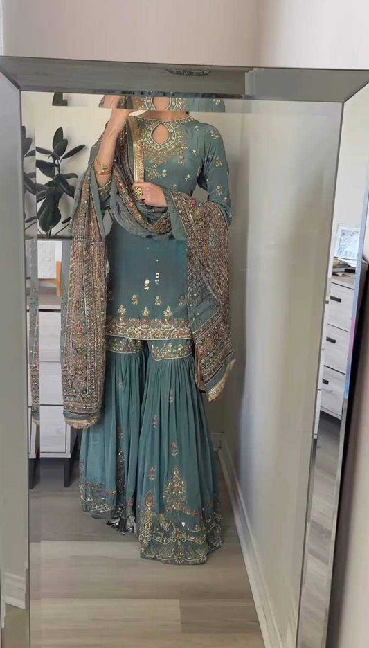 Embroidery  Georgette Sharara Salwar Suits