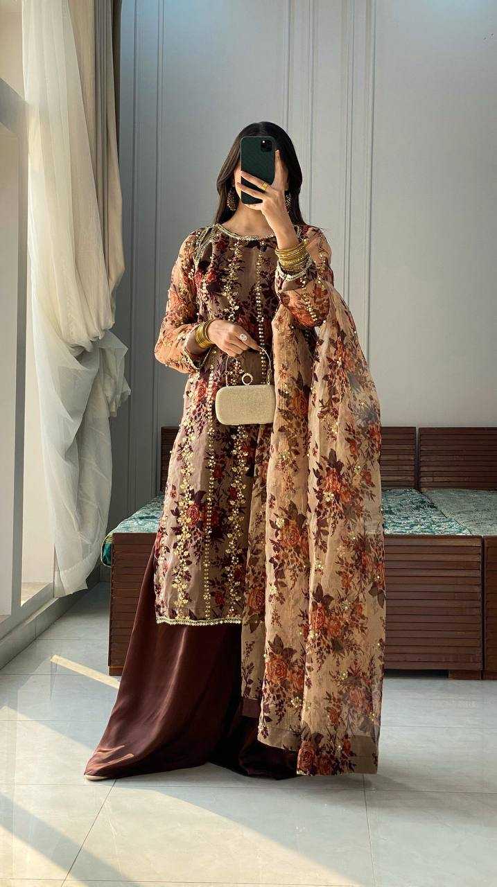 Printed  Georgette  Embroidery Sharara Salwar Suit