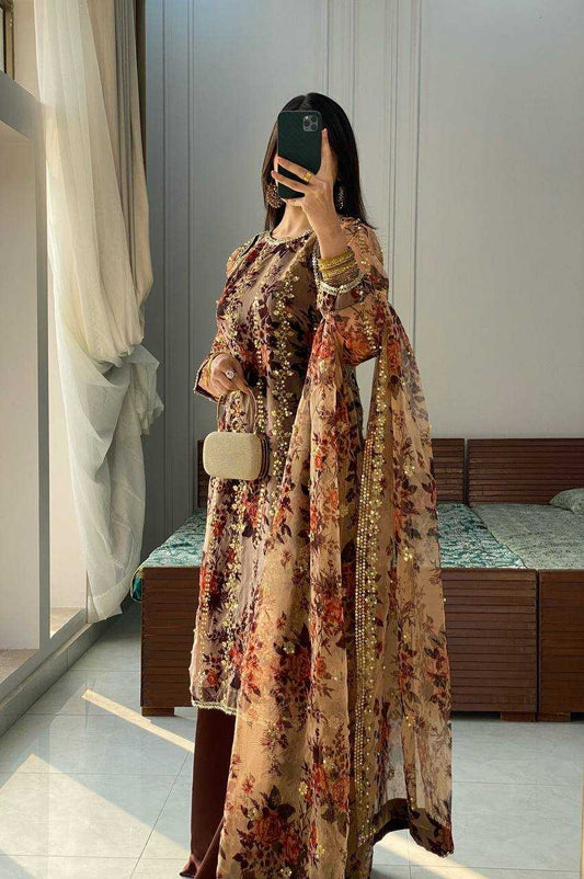 Printed  Georgette  Embroidery Sharara Salwar Suit