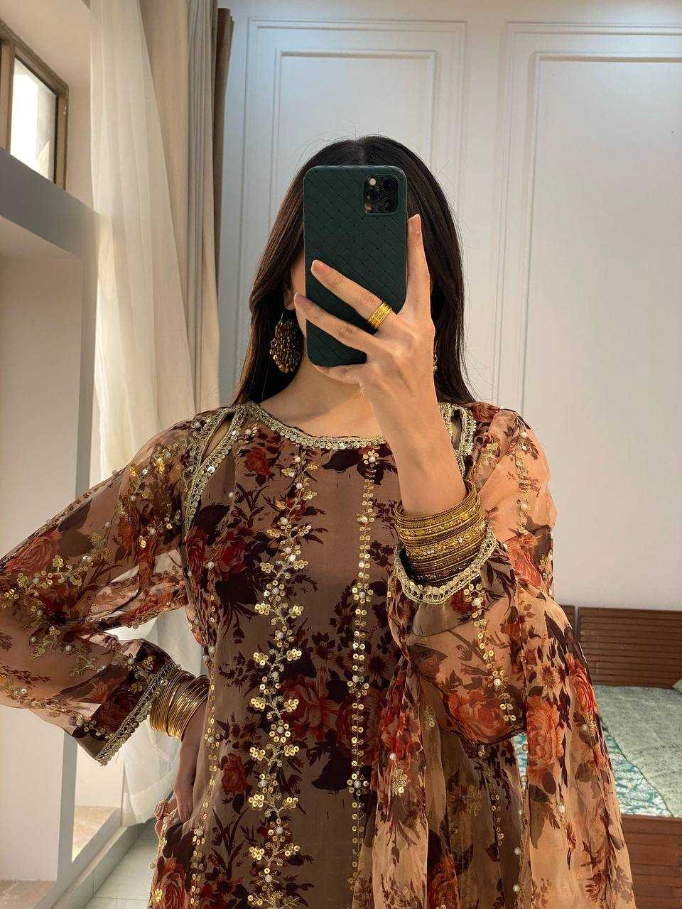 Printed  Georgette  Embroidery Sharara Salwar Suit