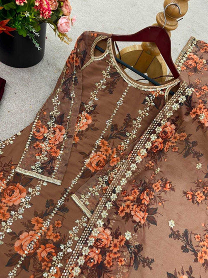 Printed  Georgette  Embroidery Sharara Salwar Suit