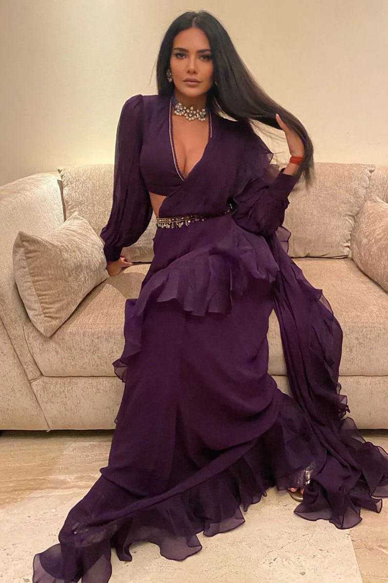 Georgette Ruffle Sarees Bollywood Saree Collections