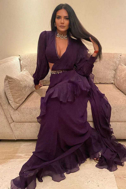 Georgette Ruffle Sarees Bollywood Saree Collections