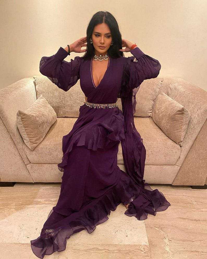 Georgette Ruffle Sarees Bollywood Saree Collections