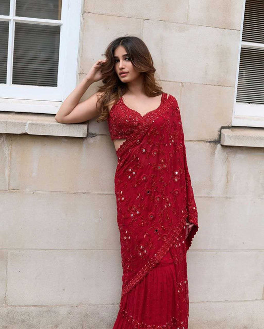 Georgette  LEELA Party Wear  Red Saree