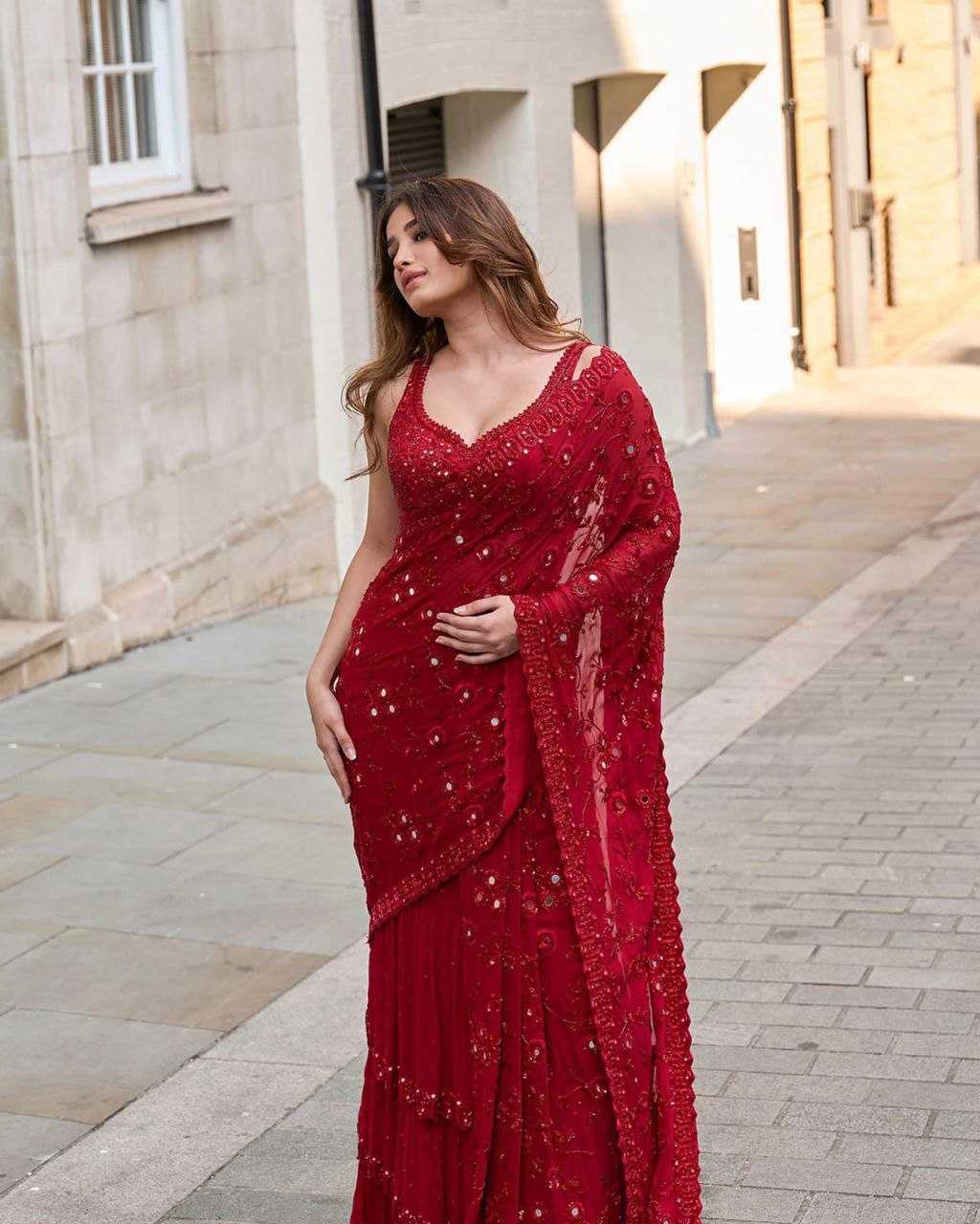 Georgette  LEELA Party Wear  Red Saree