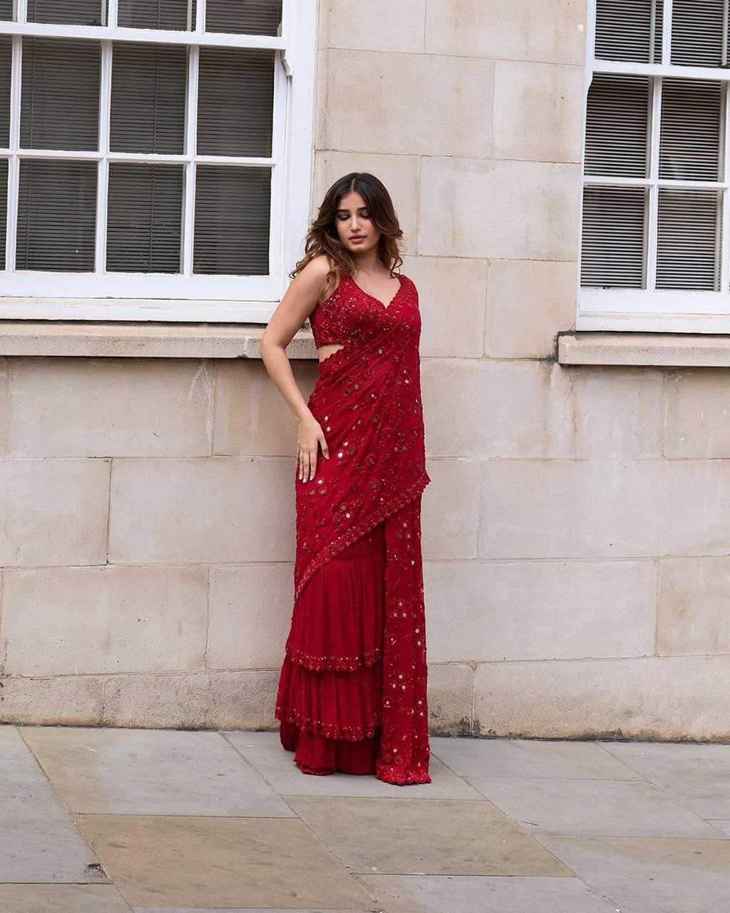 Georgette  LEELA Party Wear  Red Saree