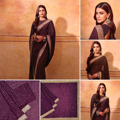 Georgette Embroidered Kriti Sanon Bollywood Saree Collections
