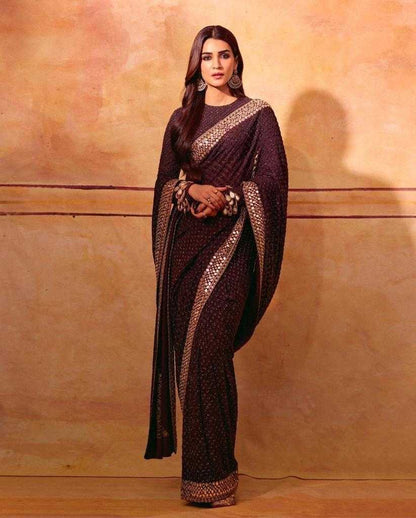 Georgette Embroidered Kriti Sanon Bollywood Saree Collections