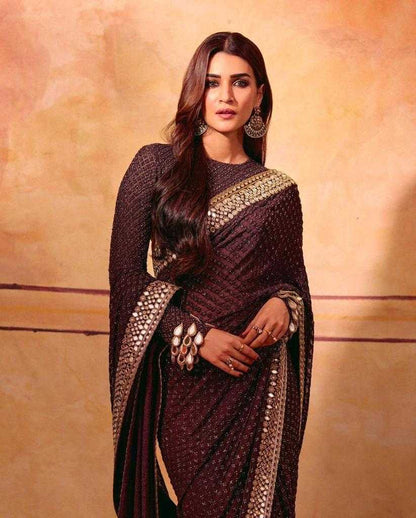 Georgette Embroidered Kriti Sanon Bollywood Saree Collections