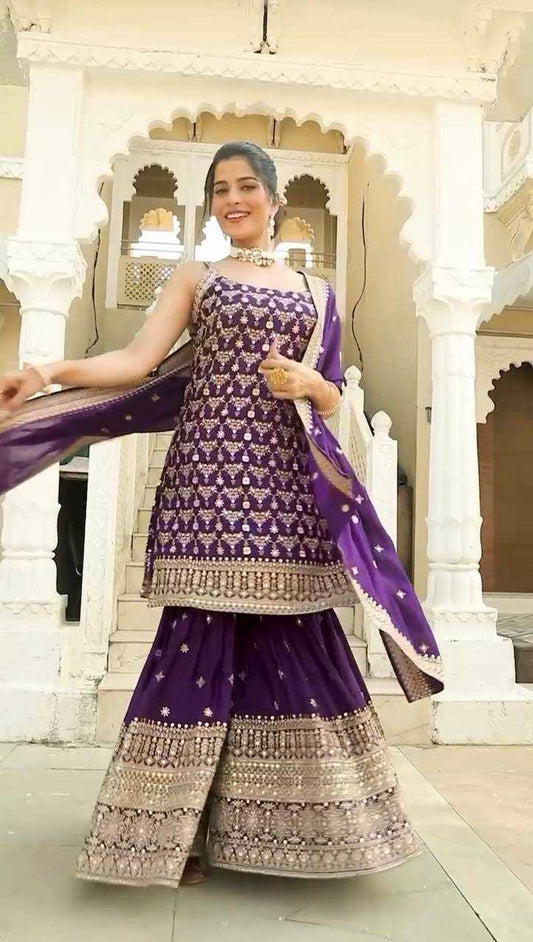 Georgette Embroidery  Sharara Salwar Suit