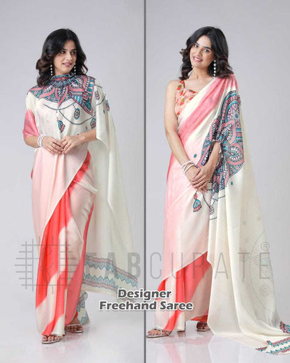 Georgette Satin  freehand  Ready To Wear Saree