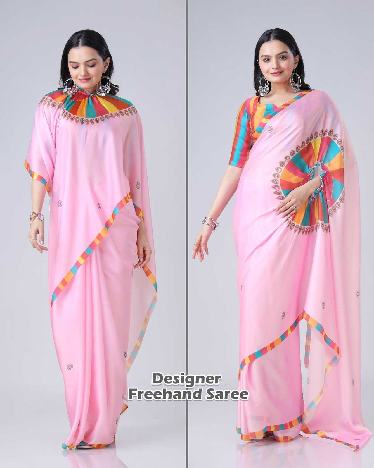 Georgette Satin  freehand  Ready To Wear Saree