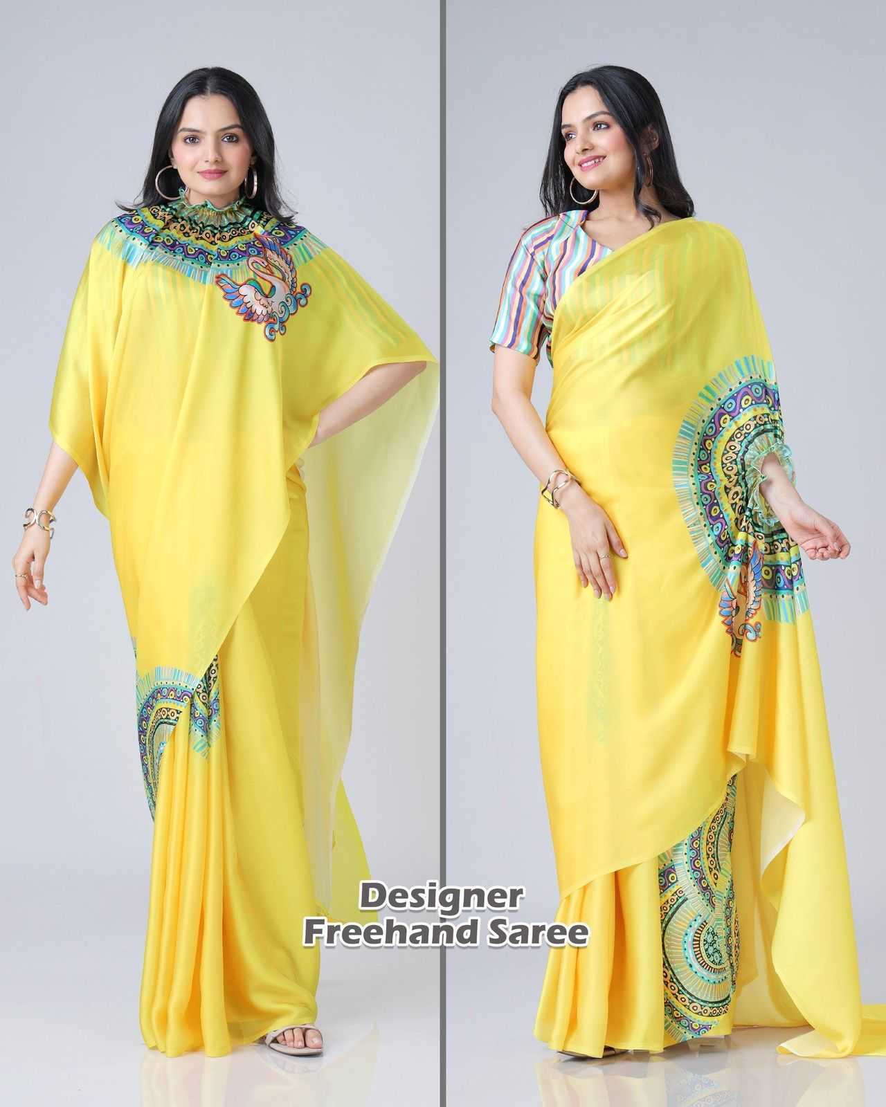 Georgette Satin  freehand  Ready To Wear Saree