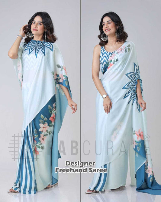 Georgette Satin  freehand  Ready To Wear Saree