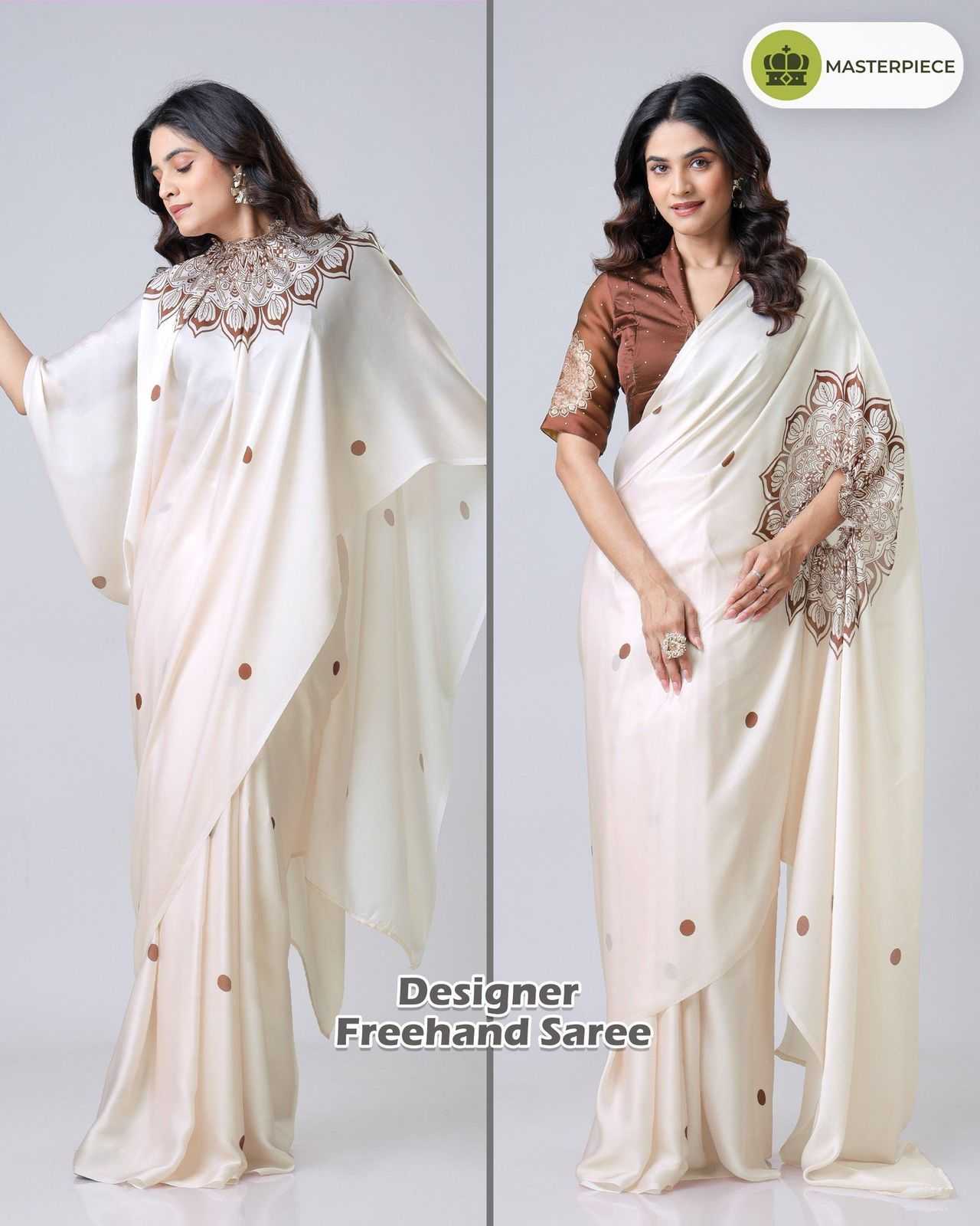 Georgette Satin  freehand  Ready To Wear Saree