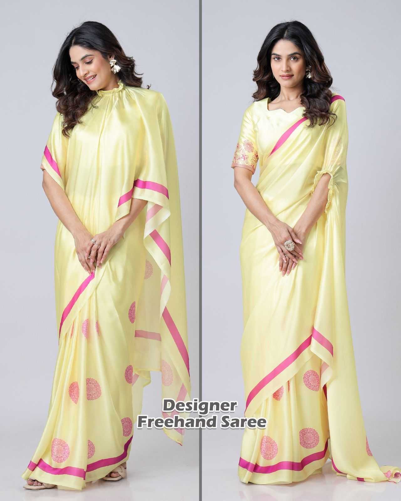 Georgette Satin  freehand  Ready To Wear Saree