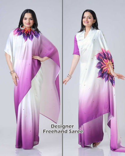 Georgette Satin  freehand  Ready To Wear Saree