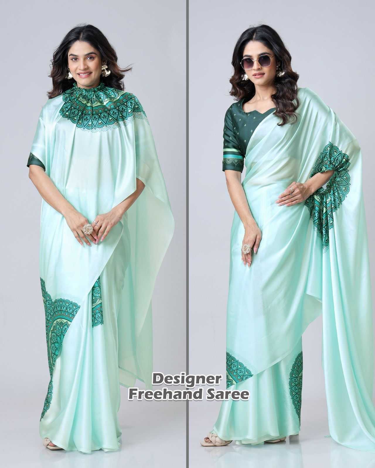 Georgette Satin  freehand  Ready To Wear Saree