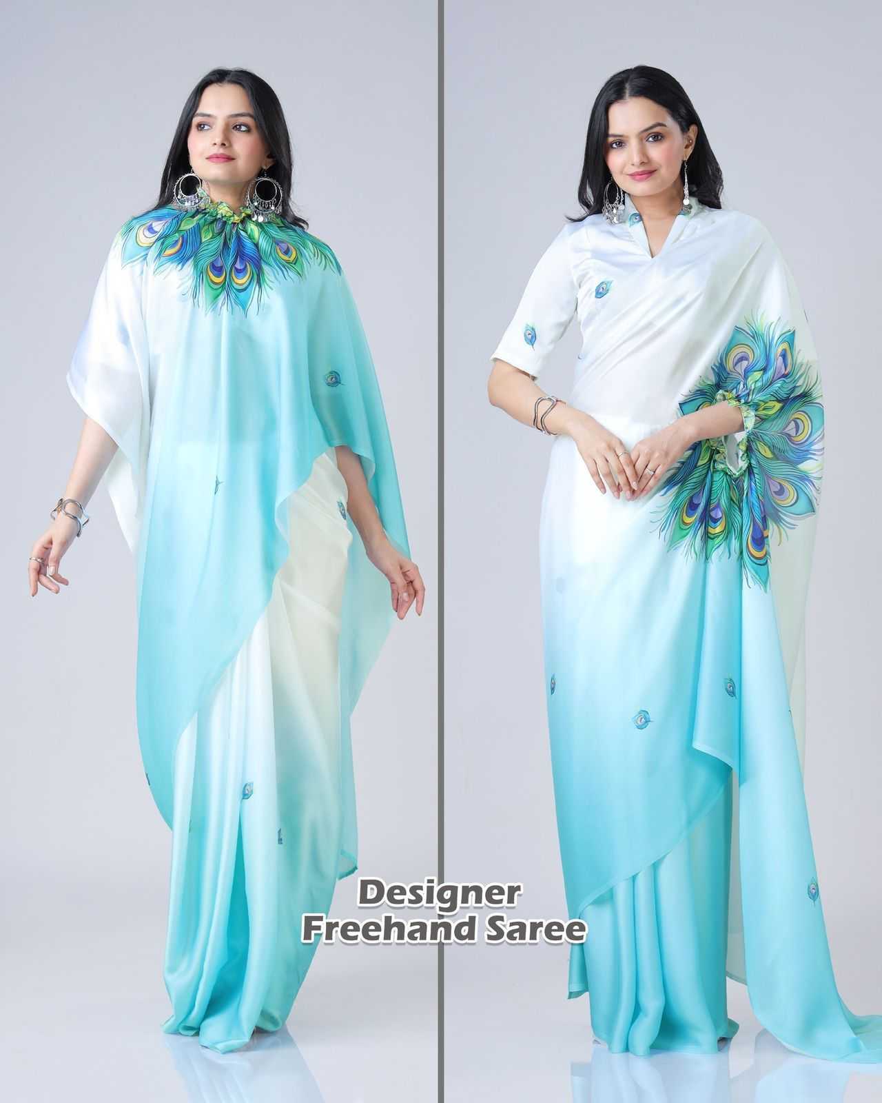 Georgette Satin  freehand  Ready To Wear Saree