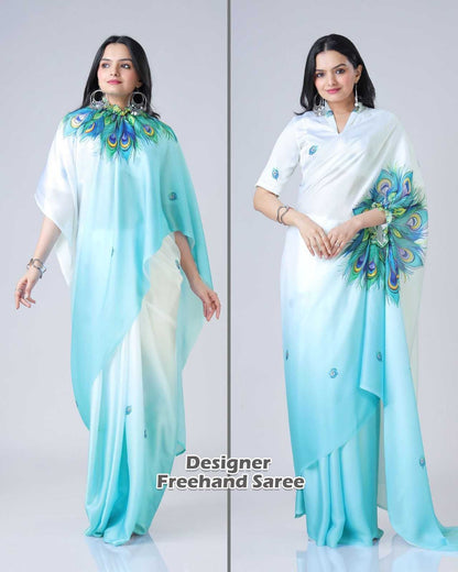 Georgette Satin  freehand  Ready To Wear Saree