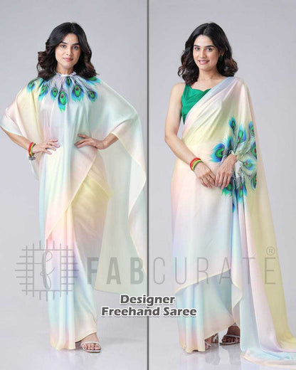 Georgette Satin  freehand  Ready To Wear Saree