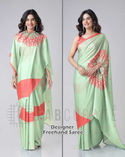 Georgette Satin  freehand  Ready To Wear Saree