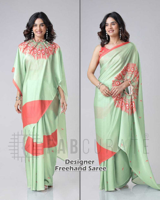 Georgette Satin  freehand  Ready To Wear Saree