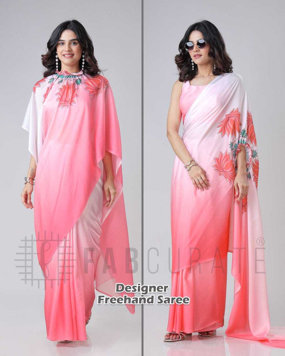 Georgette Satin  freehand  Ready To Wear Saree