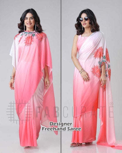 Georgette Satin  freehand  Ready To Wear Saree