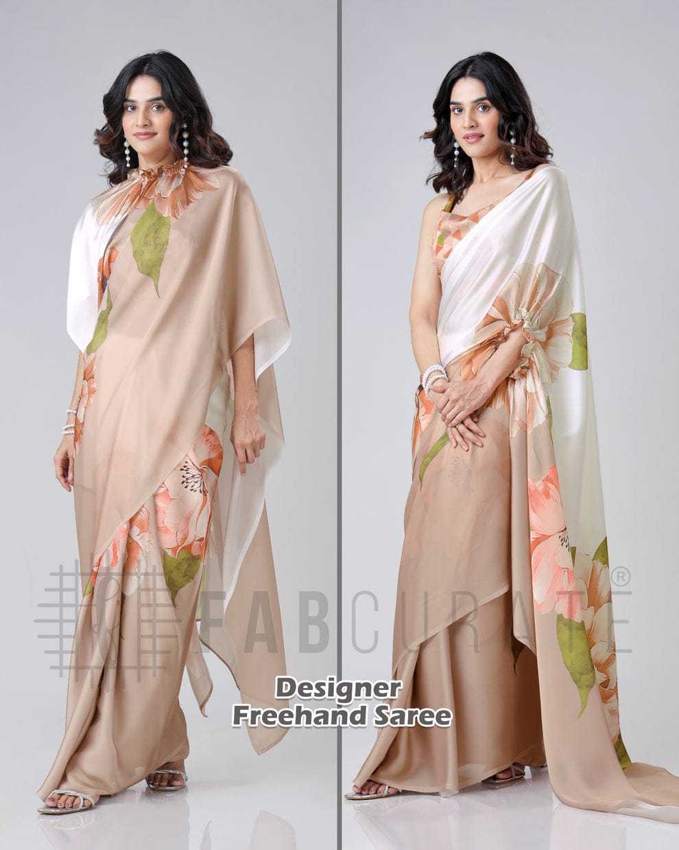 Georgette Satin  freehand  Ready To Wear Saree