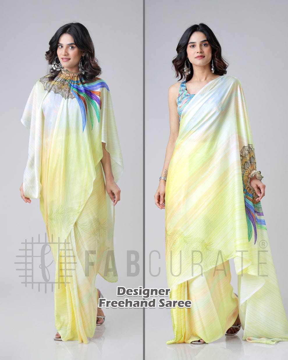 Georgette Satin  freehand  Ready To Wear Saree