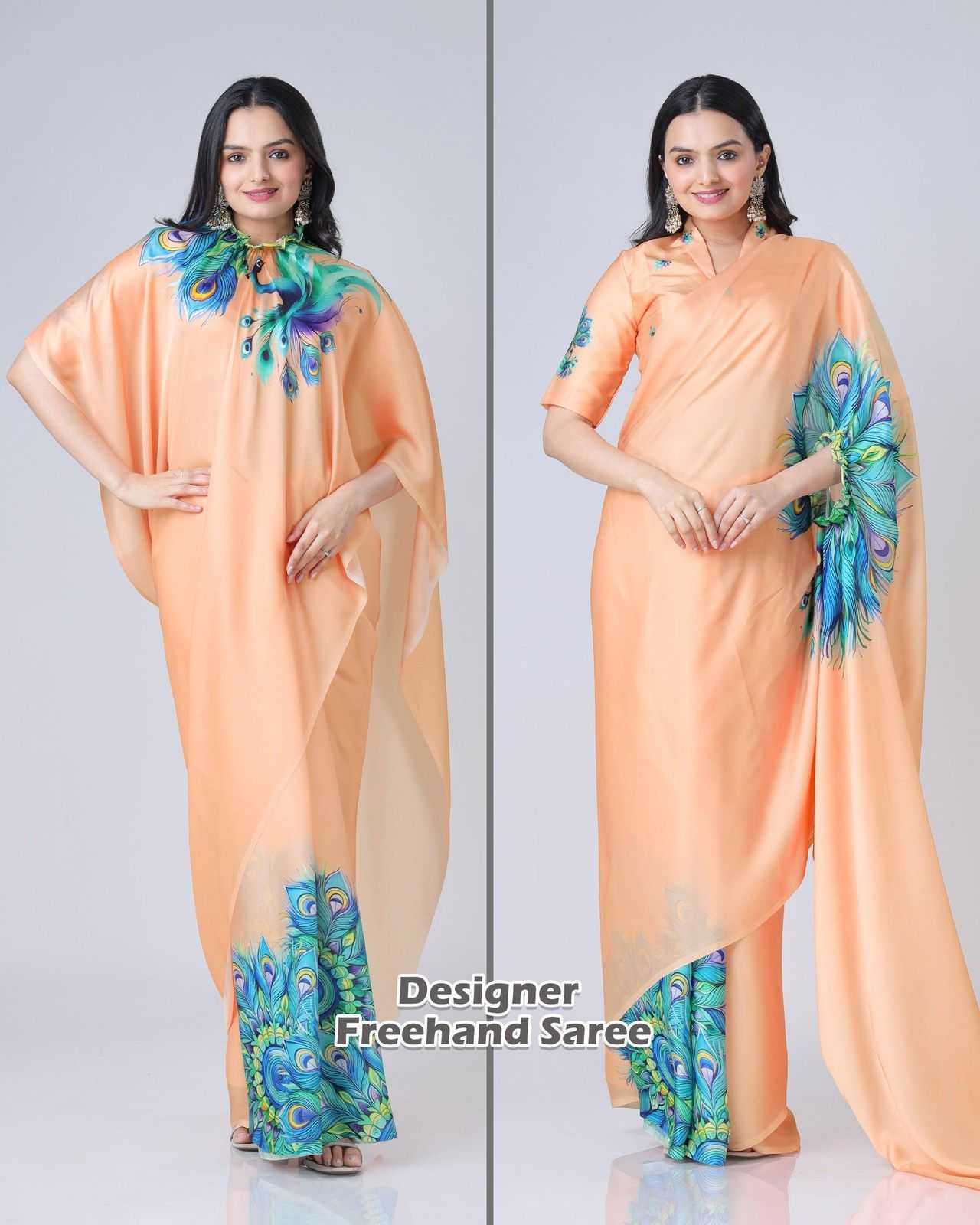 Georgette Satin  freehand  Ready To Wear Saree