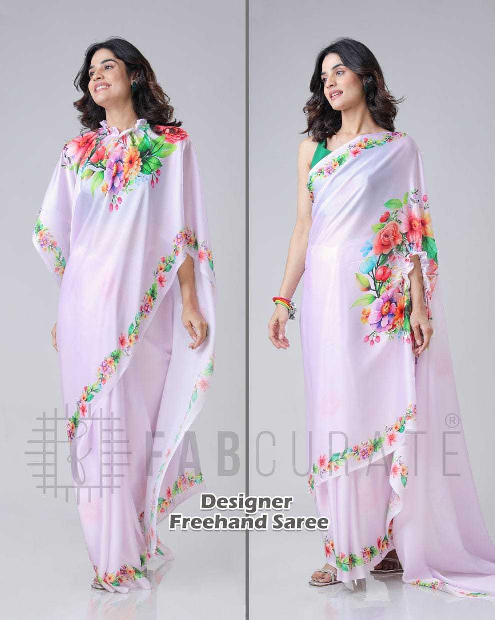 Georgette Satin  freehand  Ready To Wear Saree
