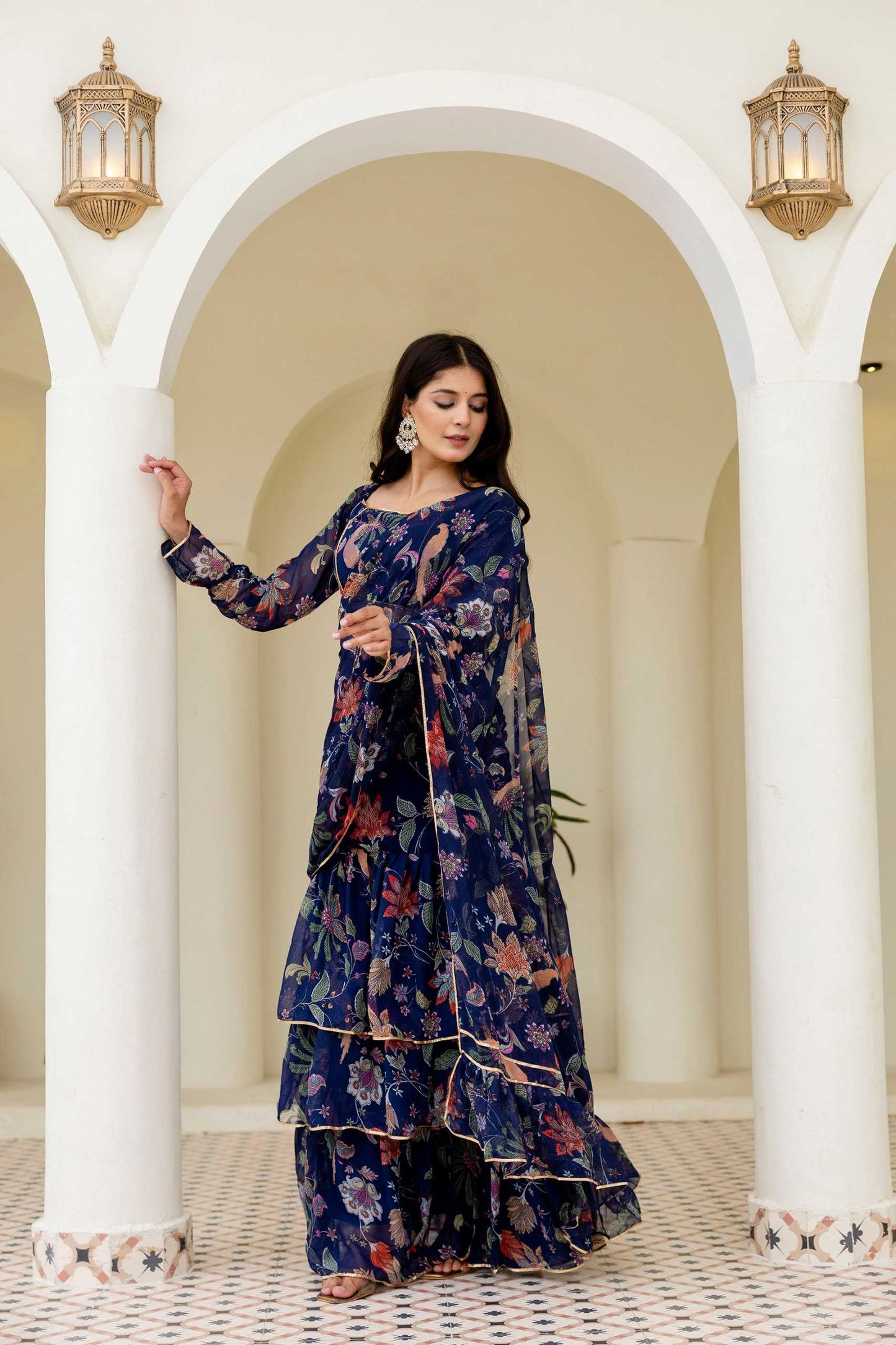 Georgette Ready To Wear  Ruffle Saree