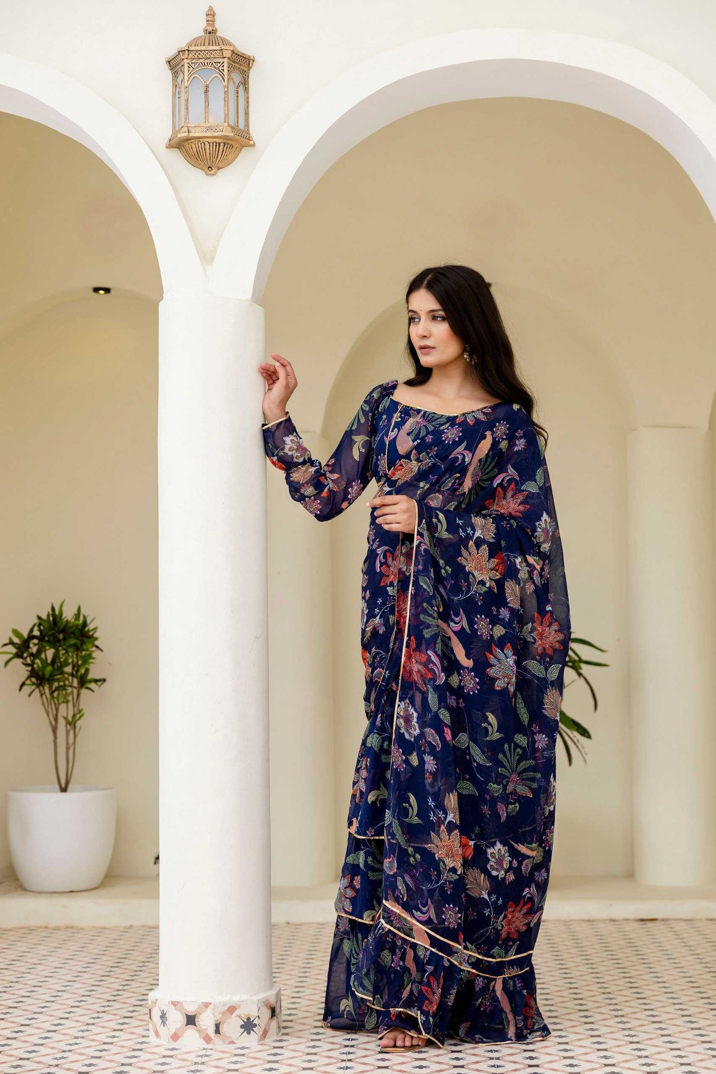 Georgette Ready To Wear  Ruffle Saree