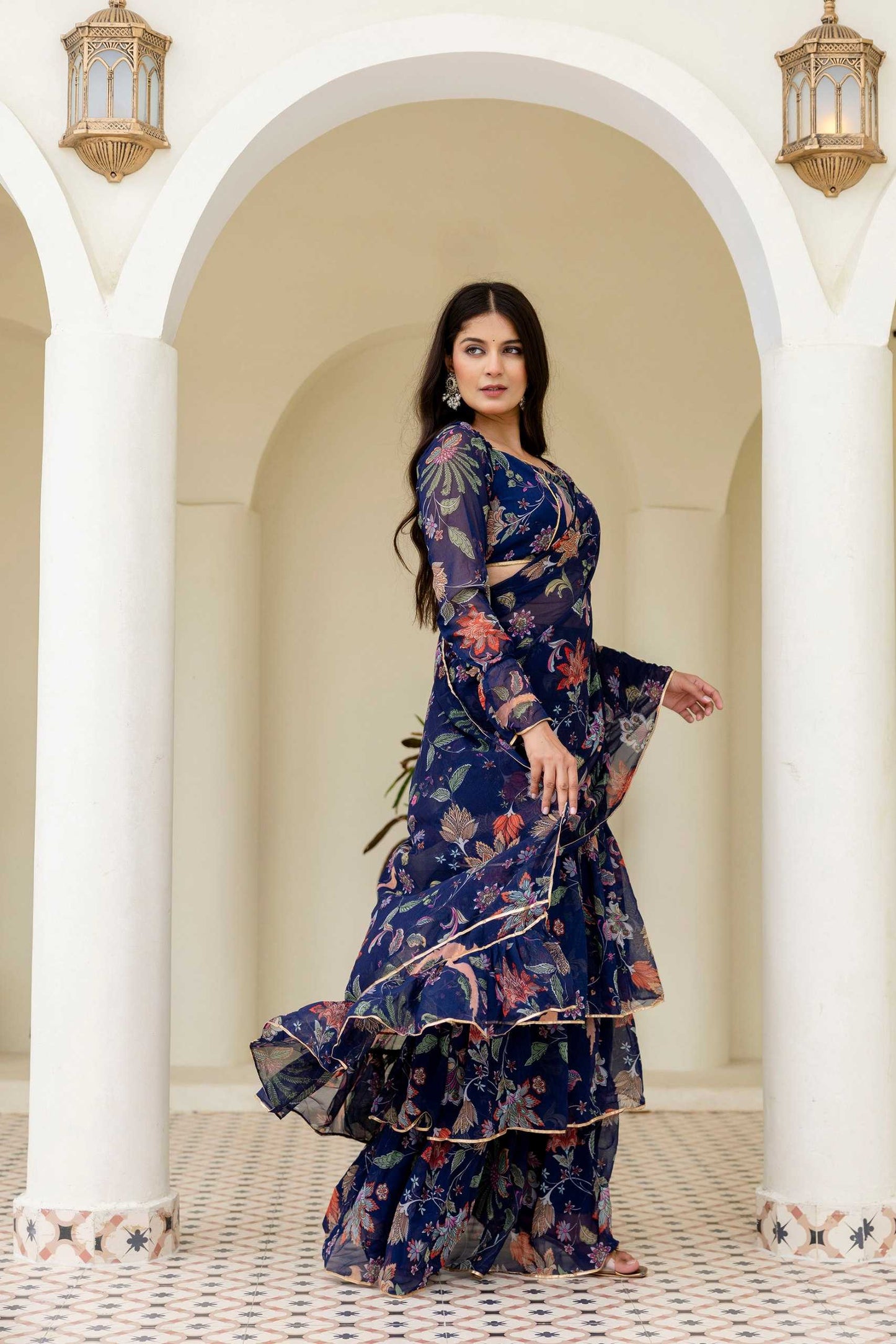Georgette Ready To Wear  Ruffle Saree
