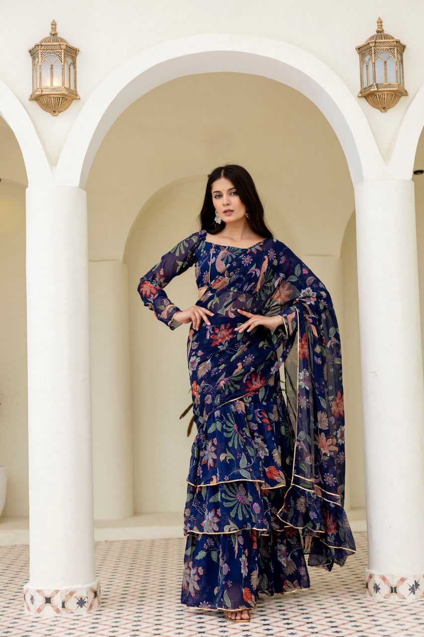 Georgette Ready To Wear  Ruffle Saree